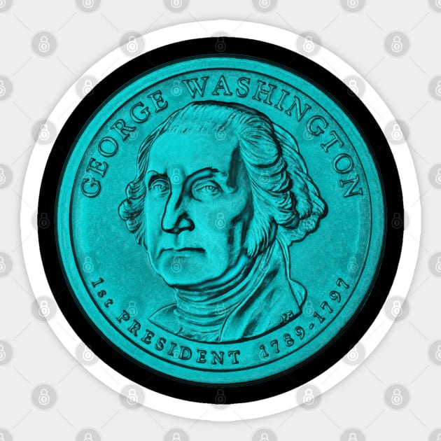 USA George Washington Coin in Turquoise Sticker by The Black Panther